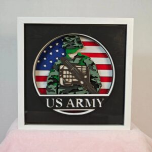 US Army artwork with American flag background.