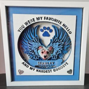 Memorial frame with wings and paw print.