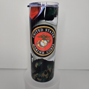 United States Marine Corps tumbler on display.