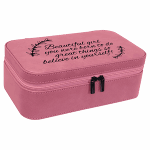 Pink box with motivational quote on lid.
