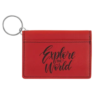 Red keychain pouch with "Explore the World".