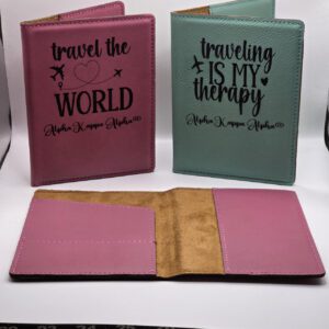 Pink and teal travel passport holders with quotes