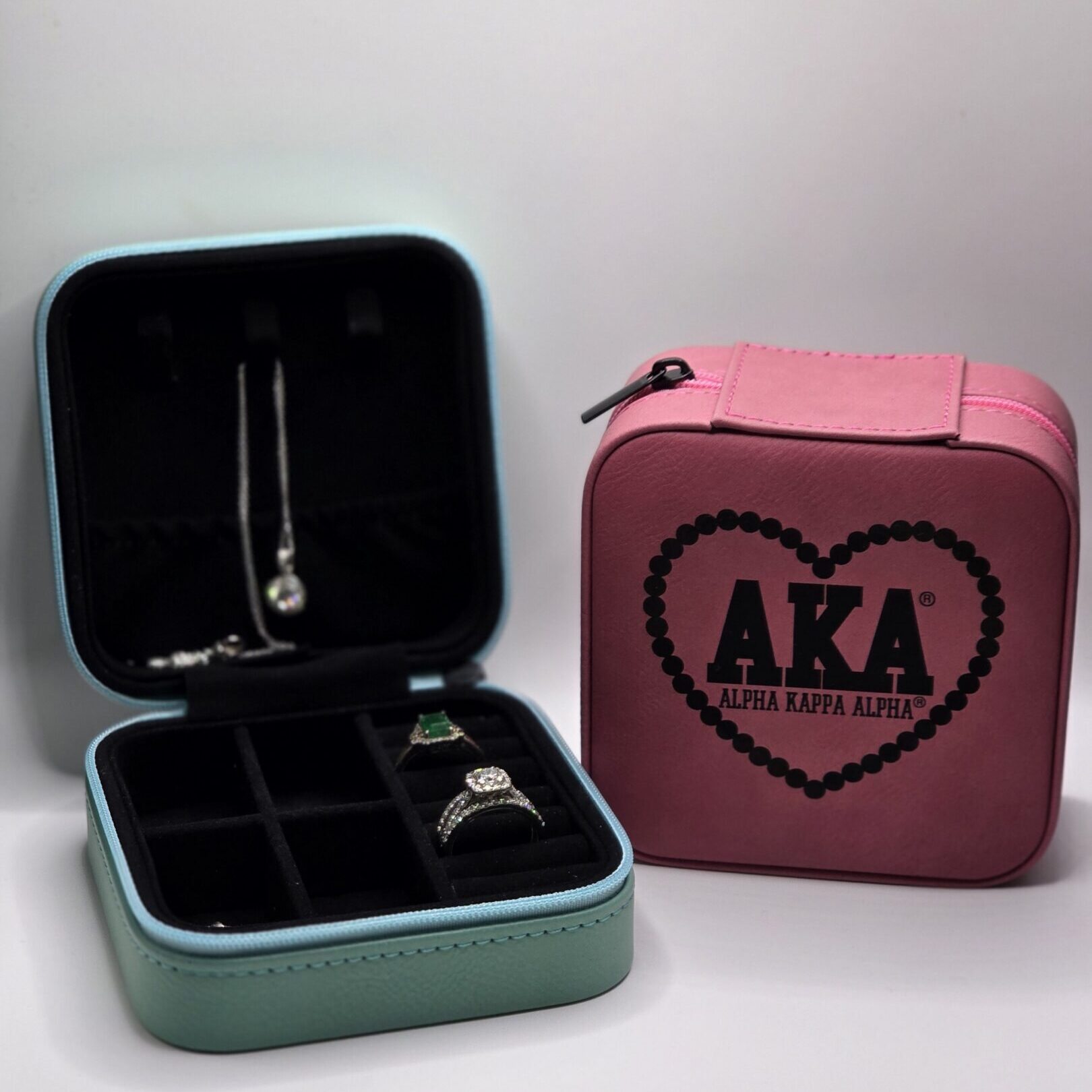 Pink Alpha Kappa Alpha jewelry travel case